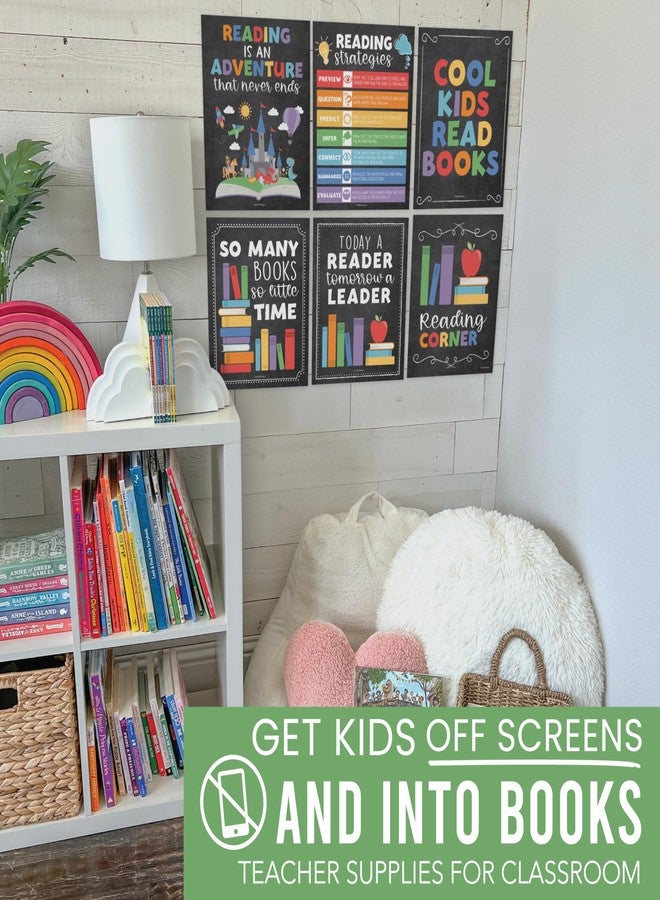 Hadley Designs Motivational Reading Posters for Classroom Elementary –6 Reading Strategies Posters for Classroom Library Decor, Read Corner School Library Poster, Chalkboard Bulletin Board Decorations - Image 2